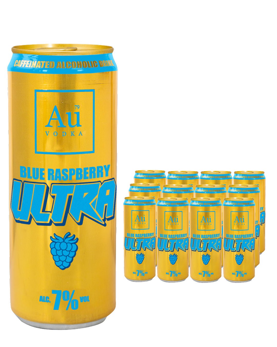Au Vodka Ultra Blue Raspberry Caffeine Premixed Drink Multipack, 12 x 500 ml Ready Made Cocktails