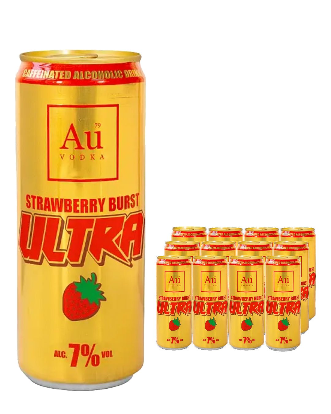 Au Vodka Ultra Strawberry Burst Caffeine Premixed Drink Multipack, 12 x 500 ml Ready Made Cocktails