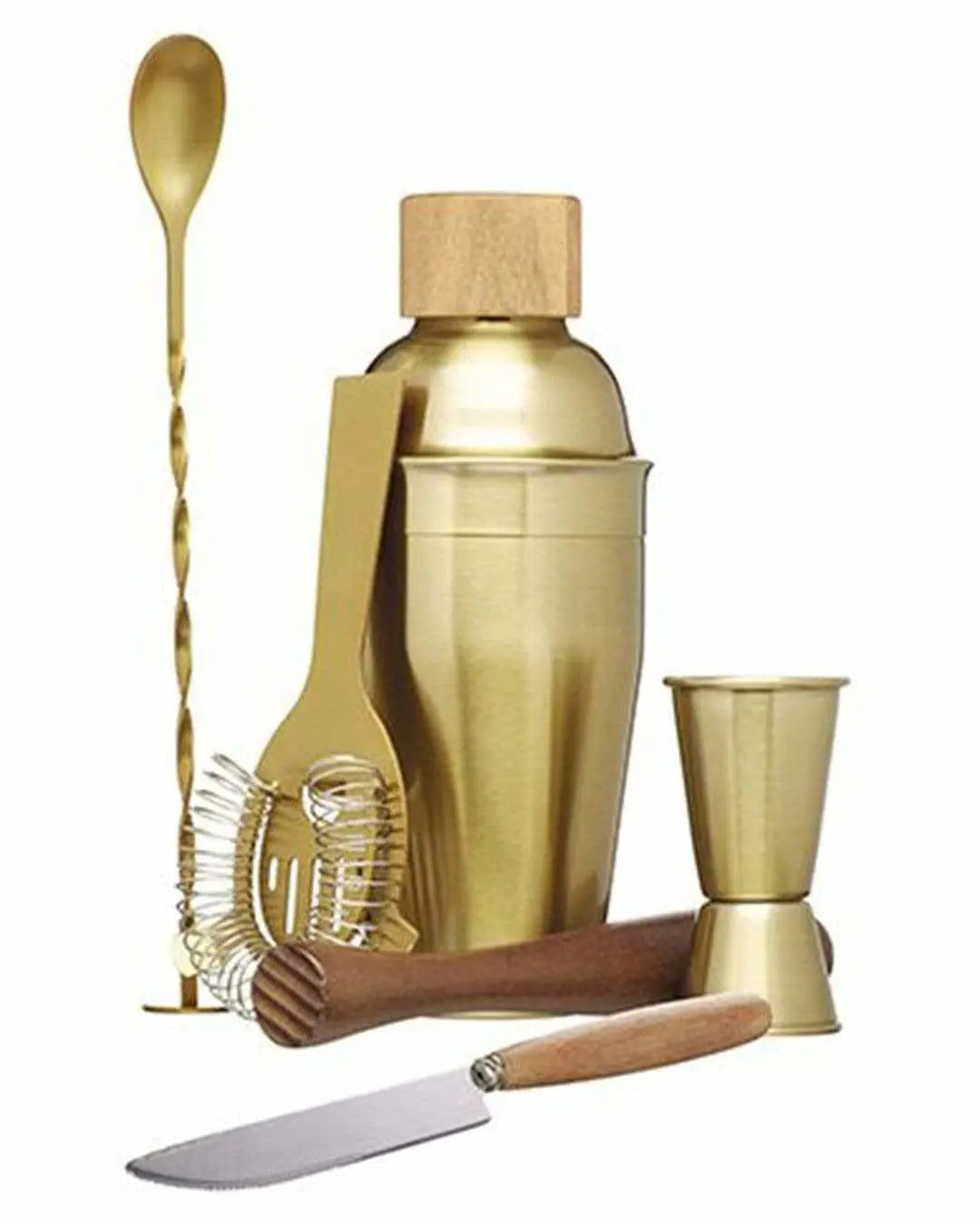 BarCraft Six Piece Gold Cocktail Set Barware