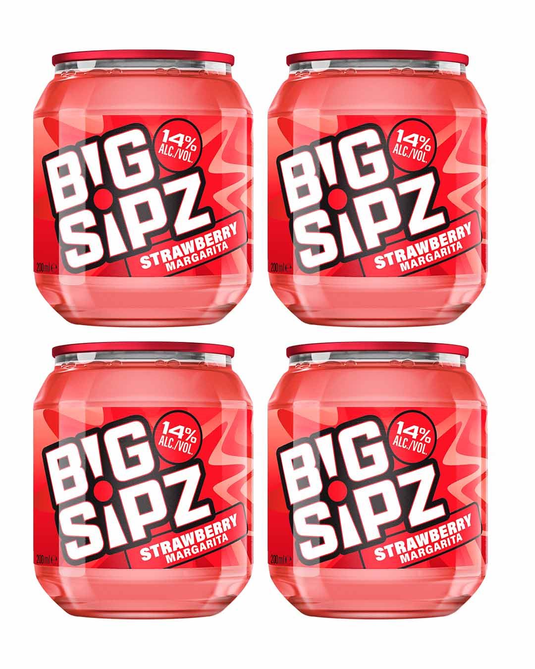 Big Sipz Strawberry Pre-Mixed Cocktail with Vodka 14% ABV 200ML pack of 4 Ready To Drink