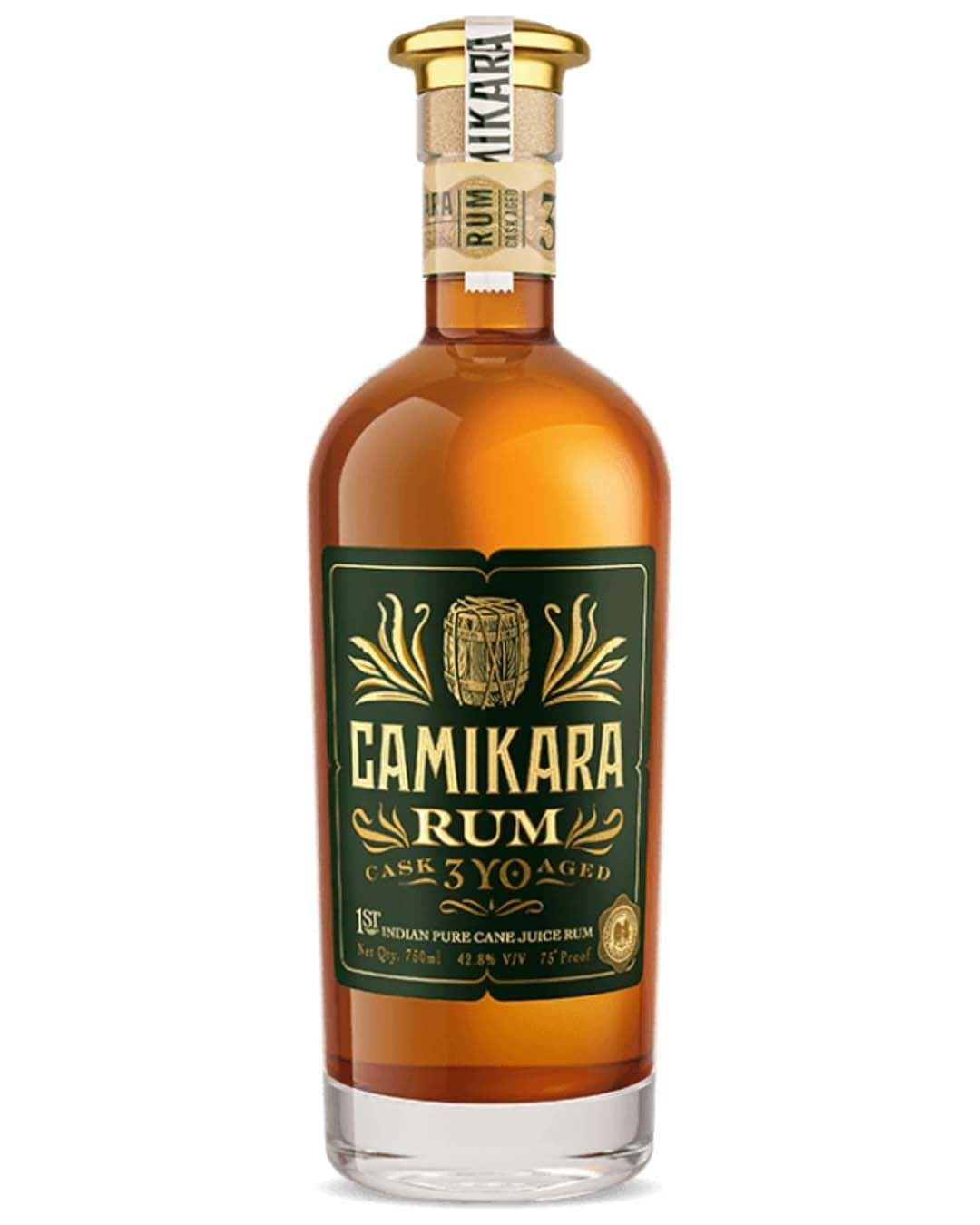 Camikara 3 Year Old Cask Aged Indian Rum Gift Set, 70 cl rum