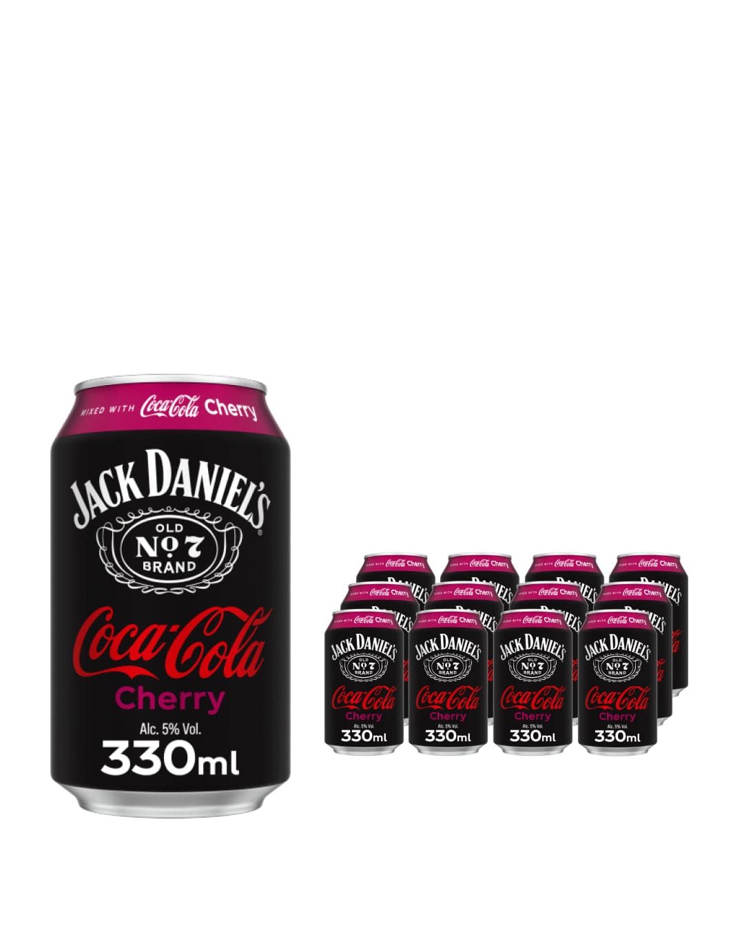 Jack Daniel's Whiskey & Coca Cola Cherry Premixed Can Multipack, 12 x 330 ml Ready Made Cocktails