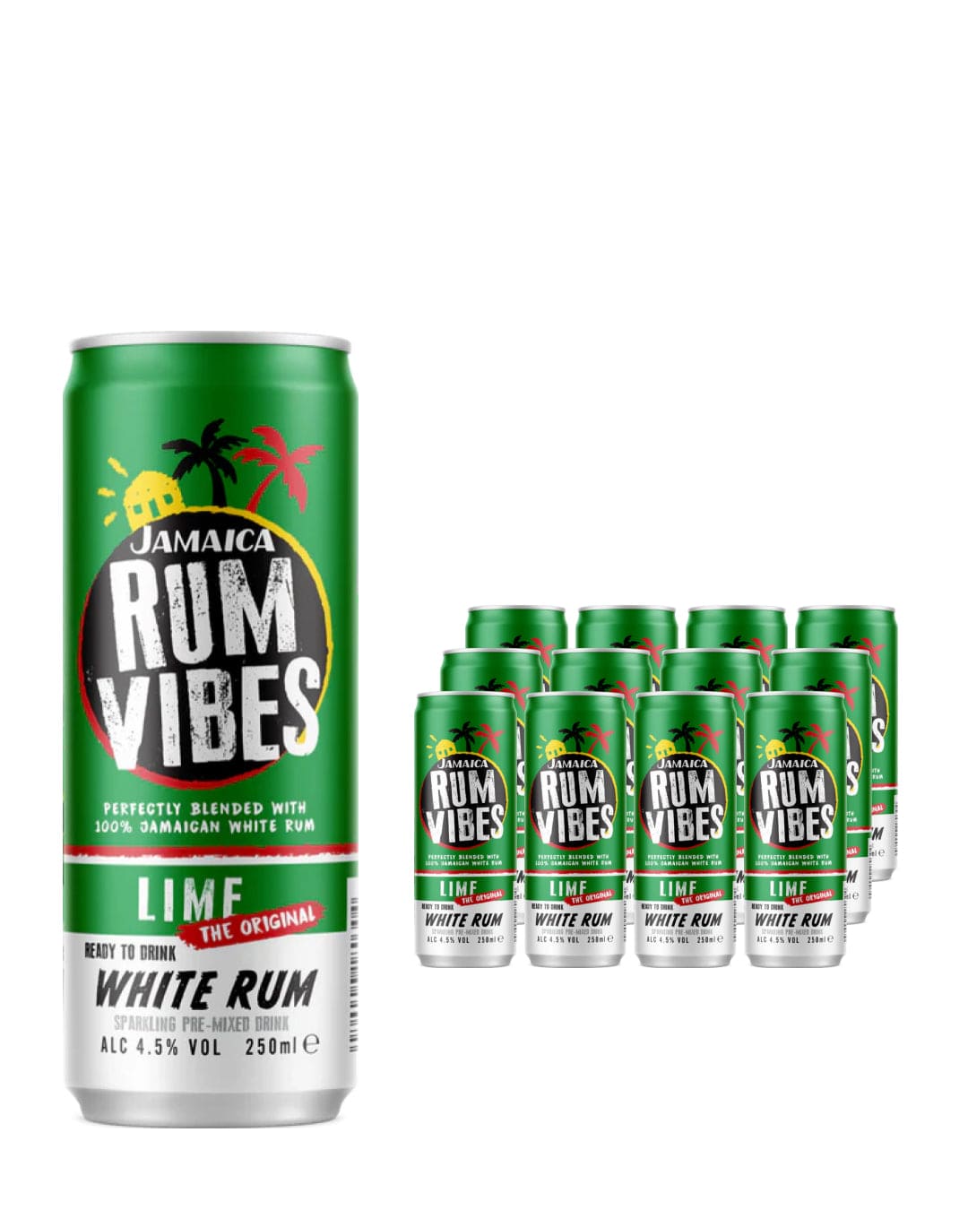 Jamaica Rum Vibes Lime with White Rum Premixed Drink, 12 x 250 ml Ready Made Cocktails