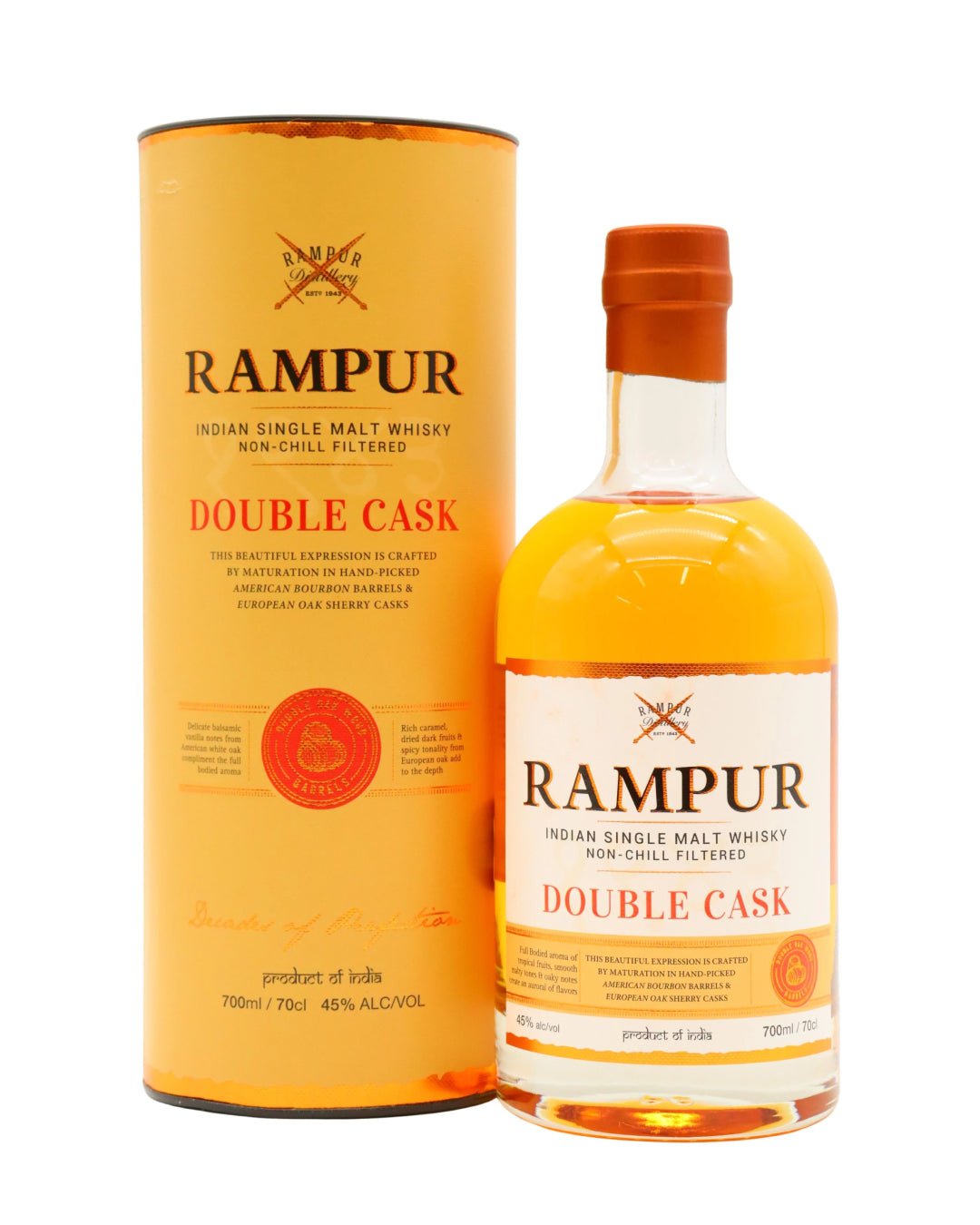 Rampur Double Cask Single Malt Whisky, 70 cl Spirit