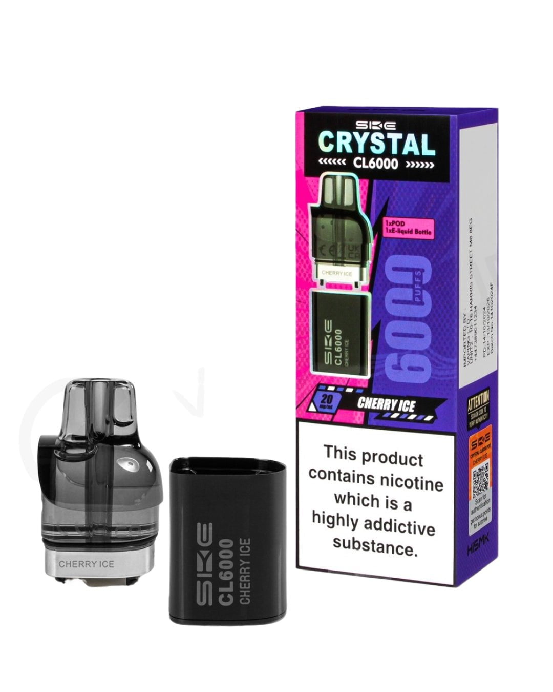 SKE Crystal CL6000 Cherry Ice Prefilled Pod, 20 mg spirits