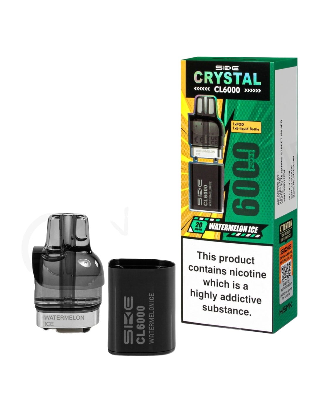 SKE Crystal CL6000 Watermelon Ice Prefilled Pod, 20 mg spirits