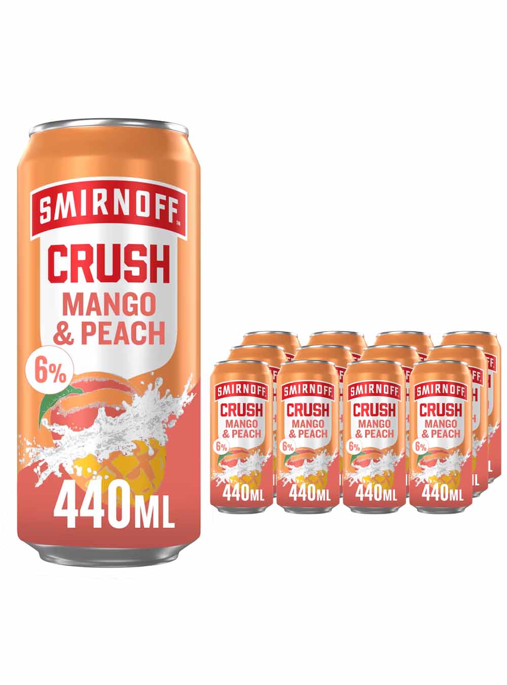 Smirnoff Crush Mango & Peach Can Multipack, 12 x 440 ml Ready To Drink