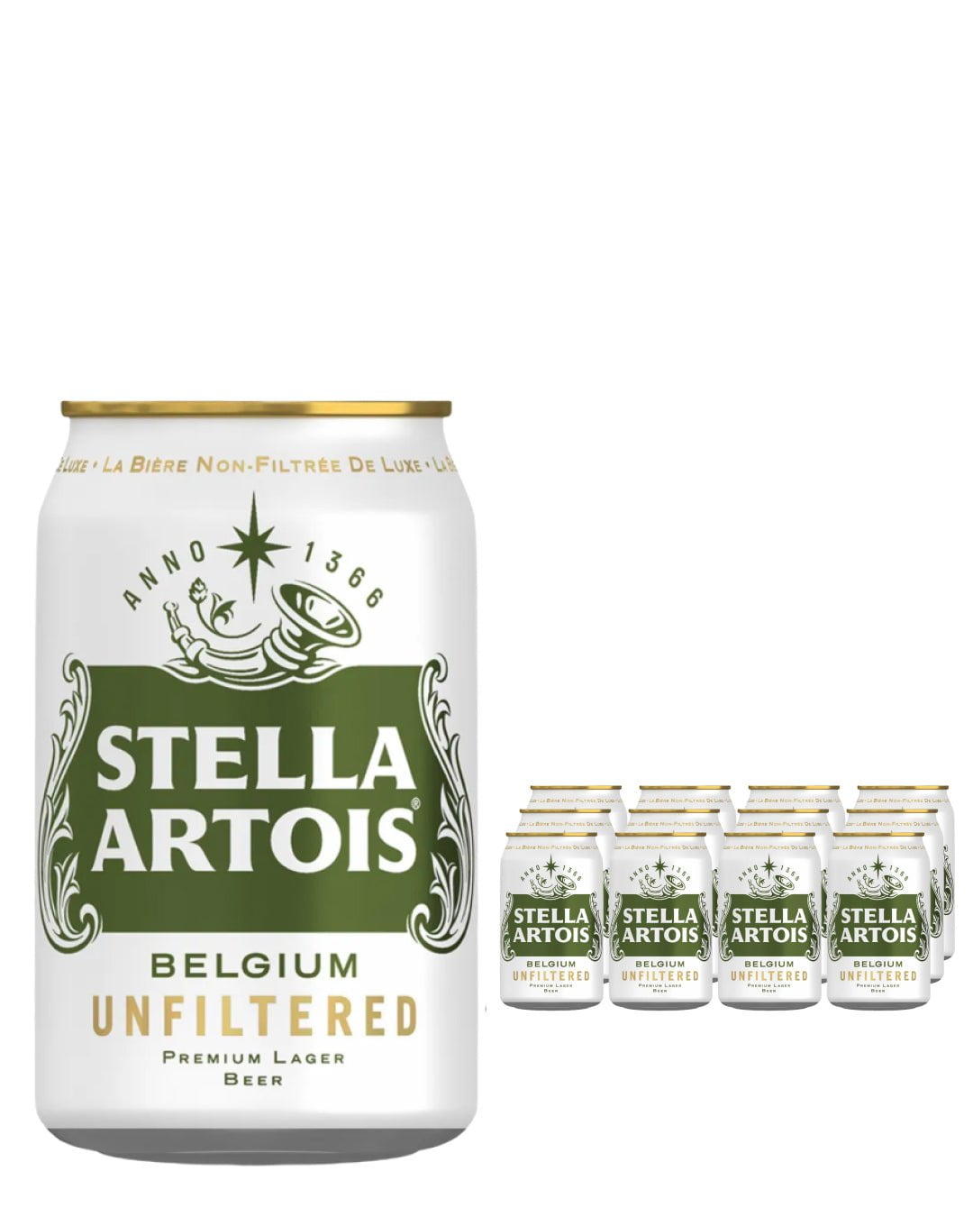 Stella Artois Premium Unfiltered Lager Beer Can multipack, 12 x 330 ml Beer 05014379017052