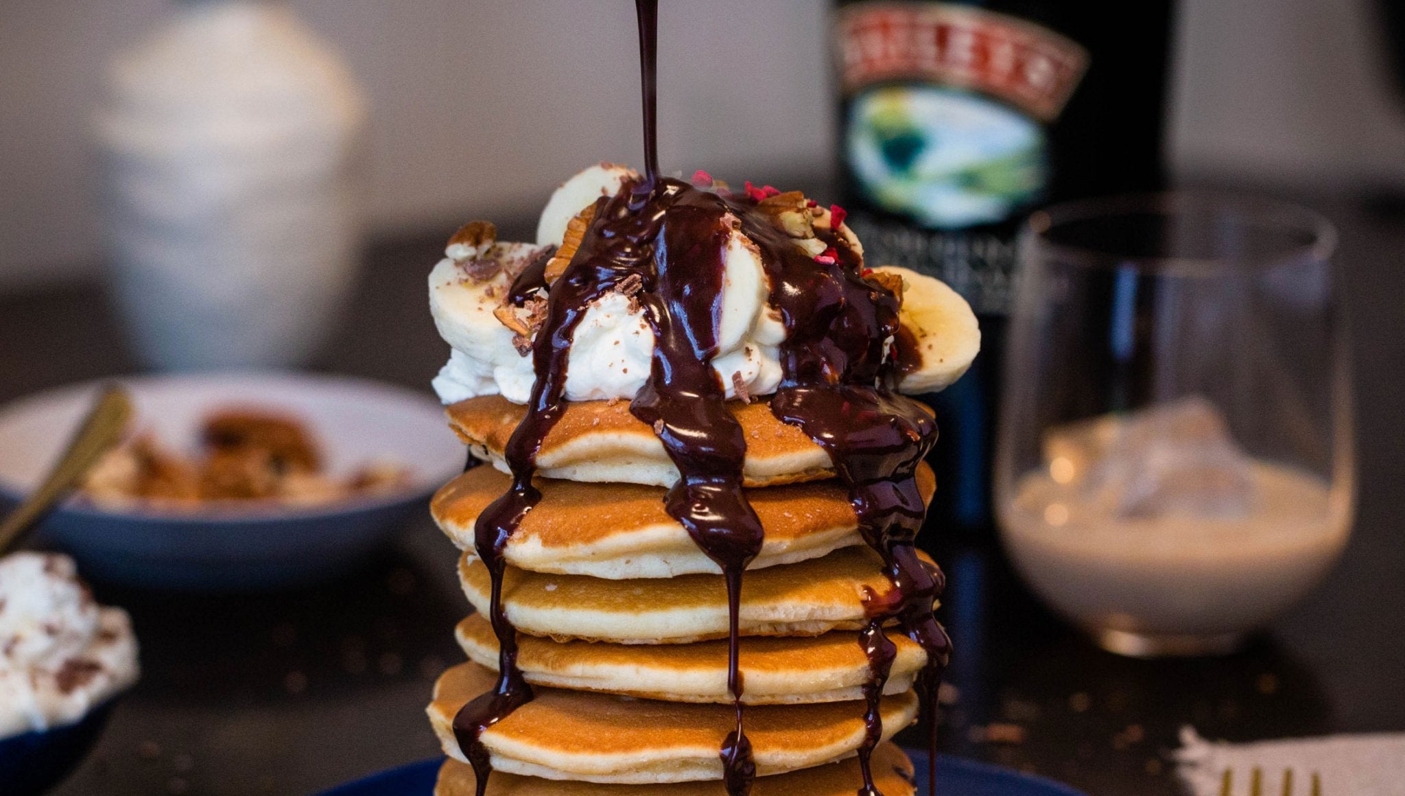 How-to-Make-Baileys-Chocolate-Pancakes-With-Hot-Fudge-Sauce The Bottle Club