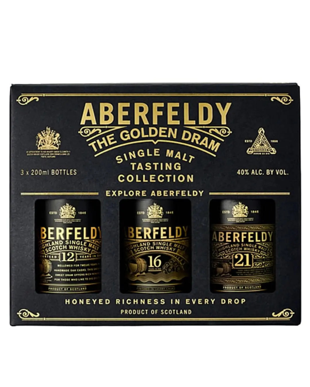 Aberfeldy The Golden Dram 12, 16 & 21 Year Old Tasting Collection, 20 cl Spirit Miniatures