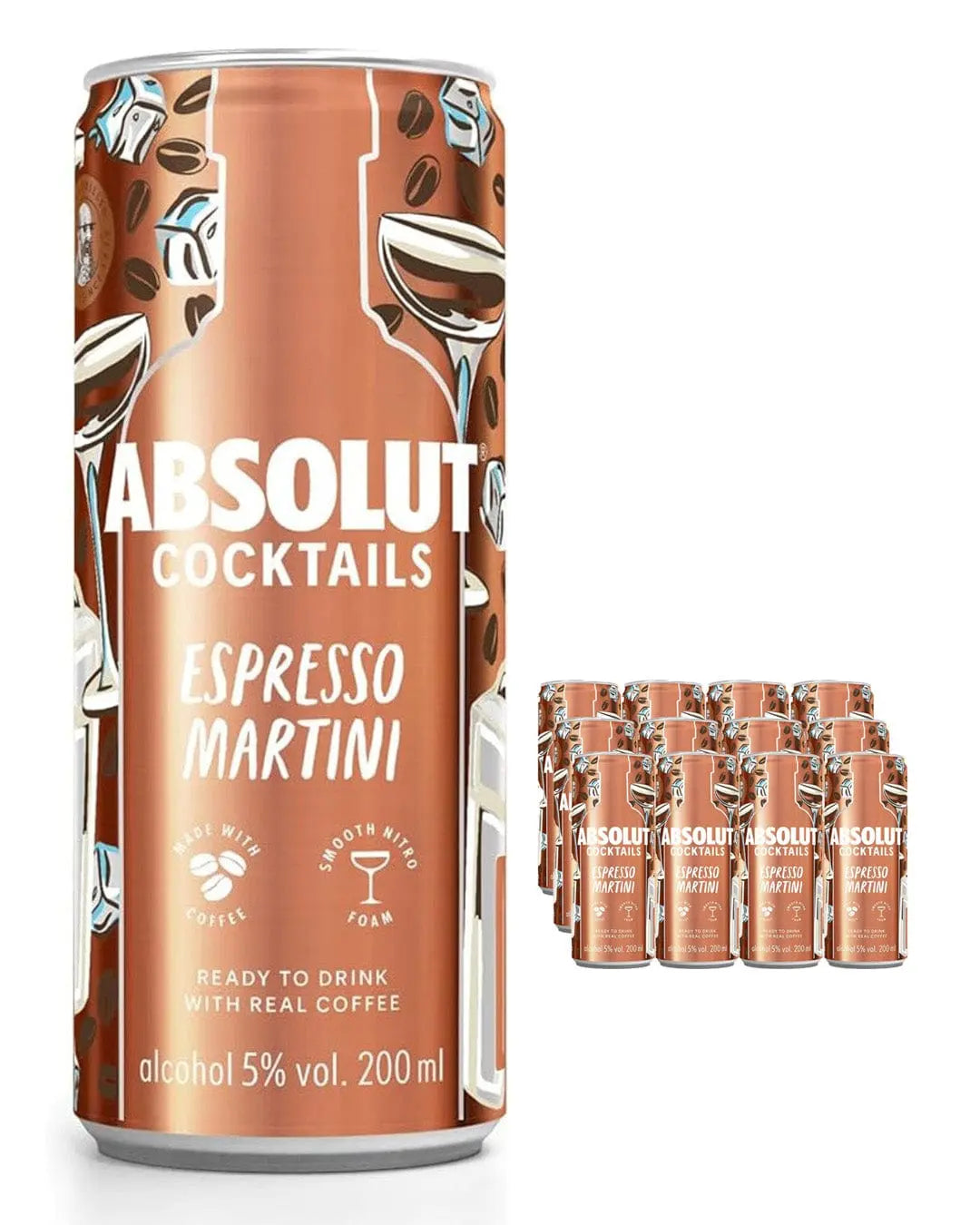 Absolut Espresso Martini Premixed Can Multipack, 12 x 250 ml Ready Made Cocktails