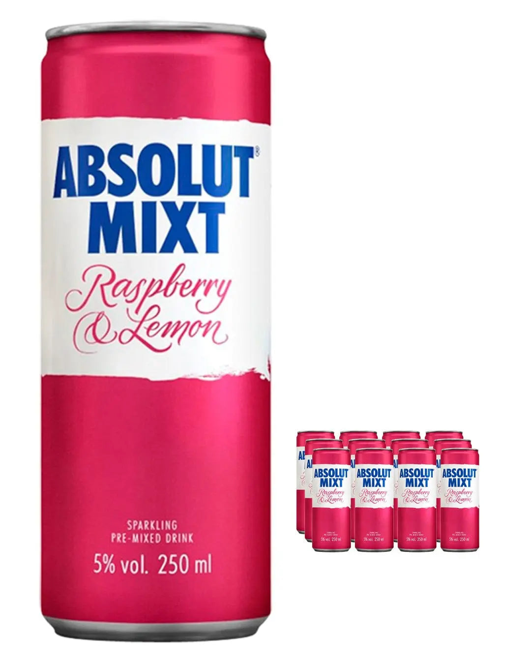 Absolut Mixt Raspberry & Lemon Premixed Cocktail Can, 12 x 250 ml Ready Made Cocktails