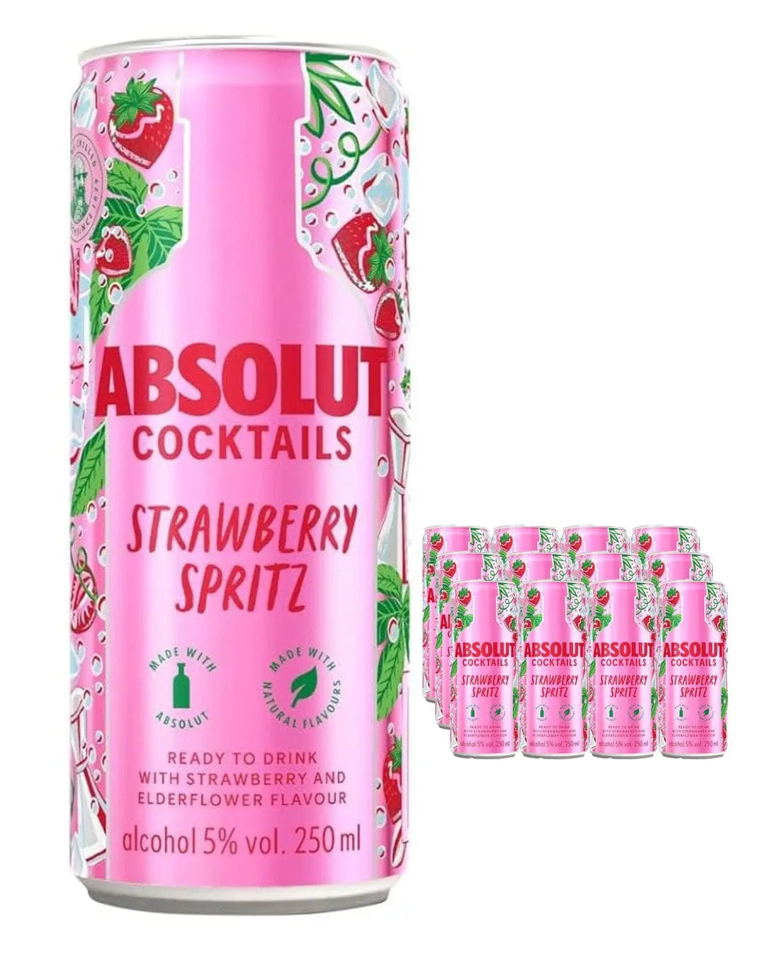 Absolut Strawberry Spritz Premixed Can Multipack, 12 x 250 ml Ready Made Cocktails