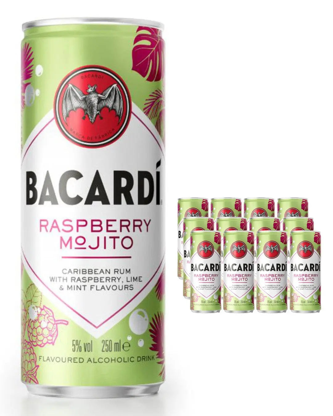 Bacardi Raspberry Mojito Premixed Can Multipack, 12 x 250 ml Ready Made Cocktails