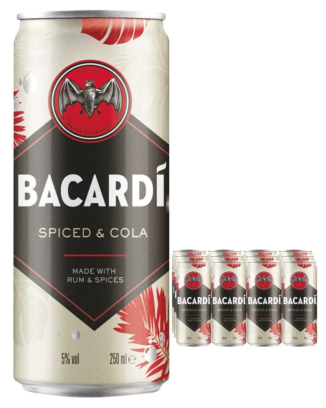 Bacardi Spiced Rum & Cola Premixed Cocktail Can Multipack, 12 x 250 ml Ready Made Cocktails