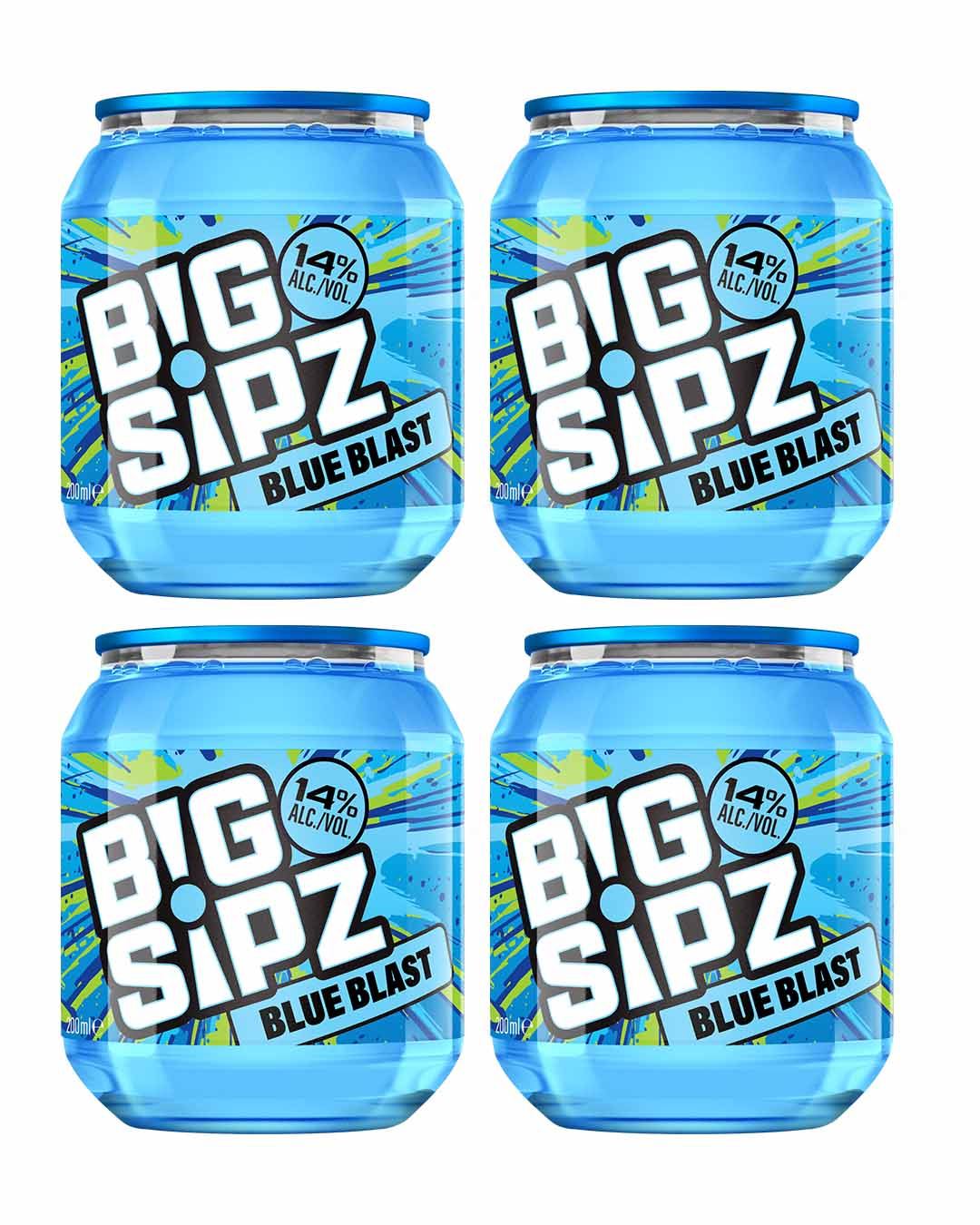 Big Sipz Blue Blast Pre-Mixed Cocktail with Vodka 14% ABV 200ML pack of 4 Ready To Drink