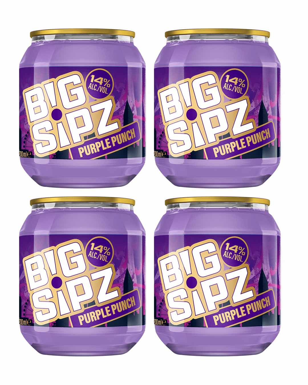 Big Sipz Purple Punch Pre-Mixed Cocktail with Vodka 14% ABV 200ML Pack of 4 Ready To Drink