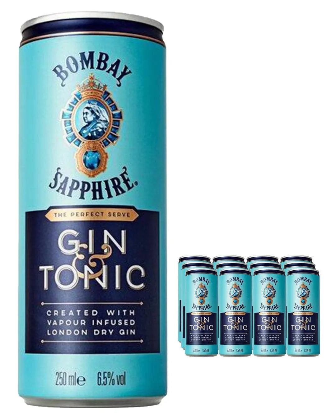 Bombay Sapphire Gin & Tonic Premixed Cocktail Can Multipack, 12 x 250 ml Ready Made Cocktails