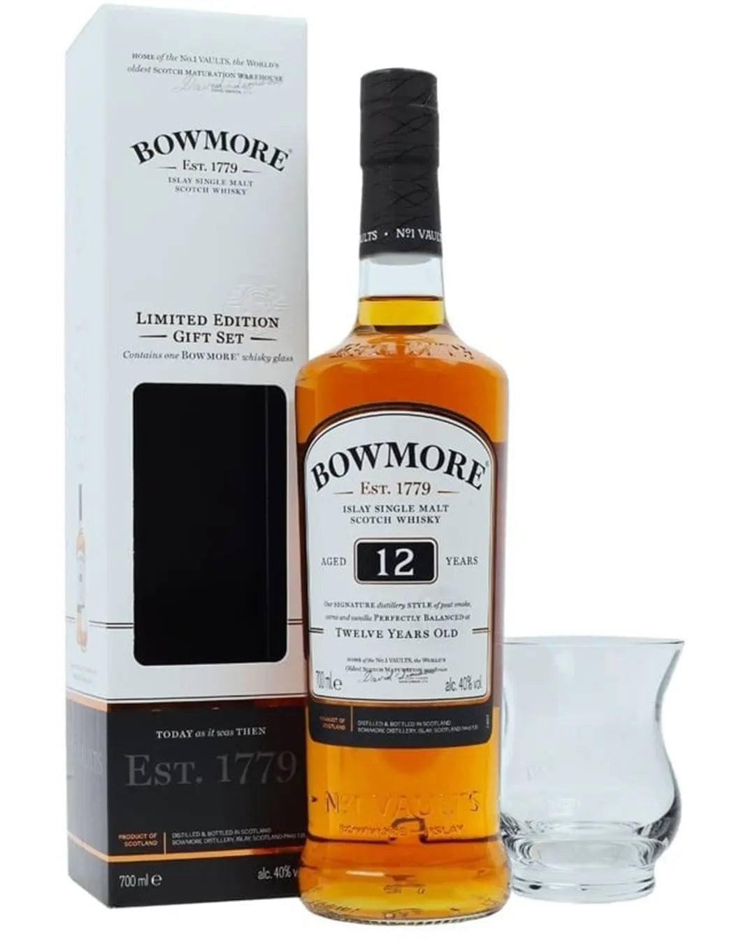 Bowmore 12 Year Old Malt Whisky & Glass Set, 70 cl Whisky 5010496080818