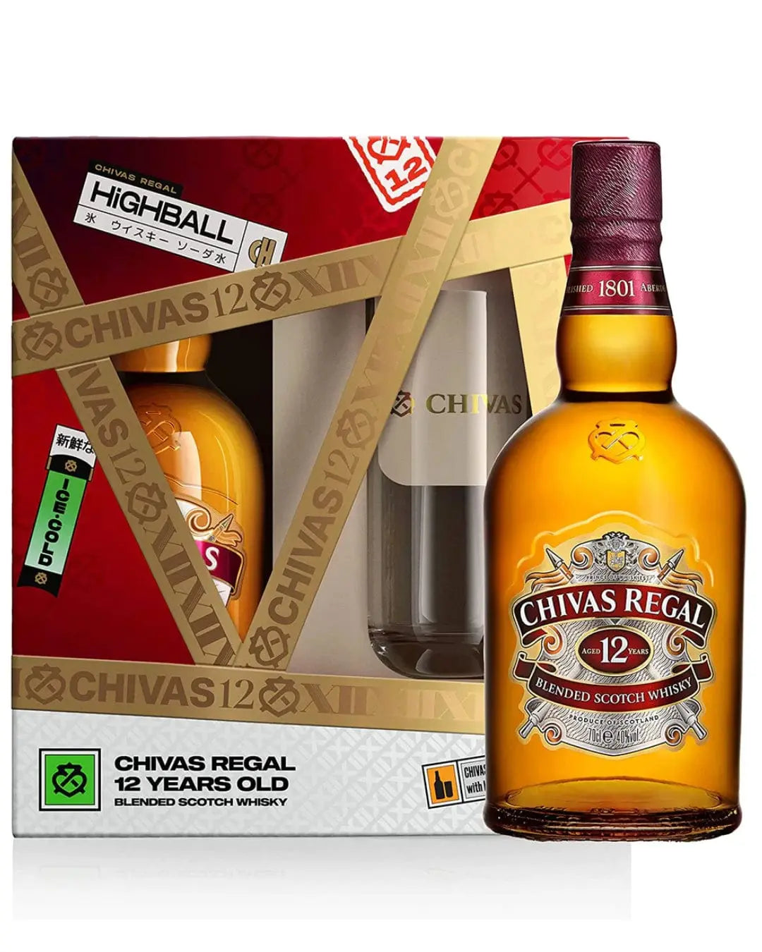 Chivas Regal 12 Year Old Highball Glasses Gift Set, 70 cl Whisky