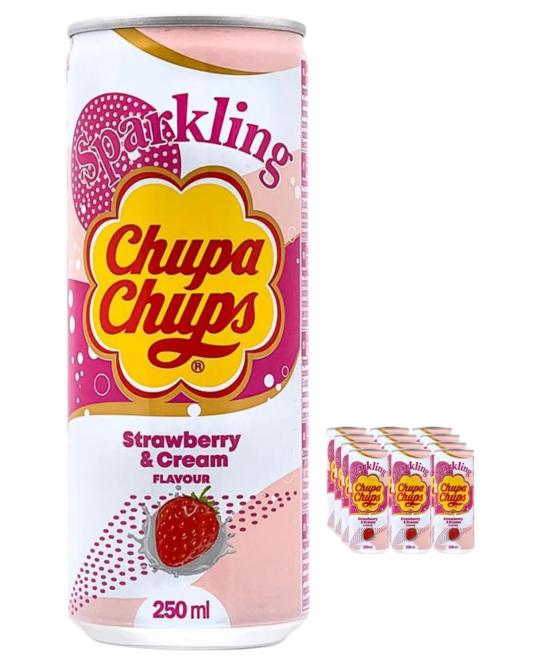 Chupa Chups Strawberry & Cream Sparkling Drink Multipack, 24 x 250 ml Soft Drinks & Mixers