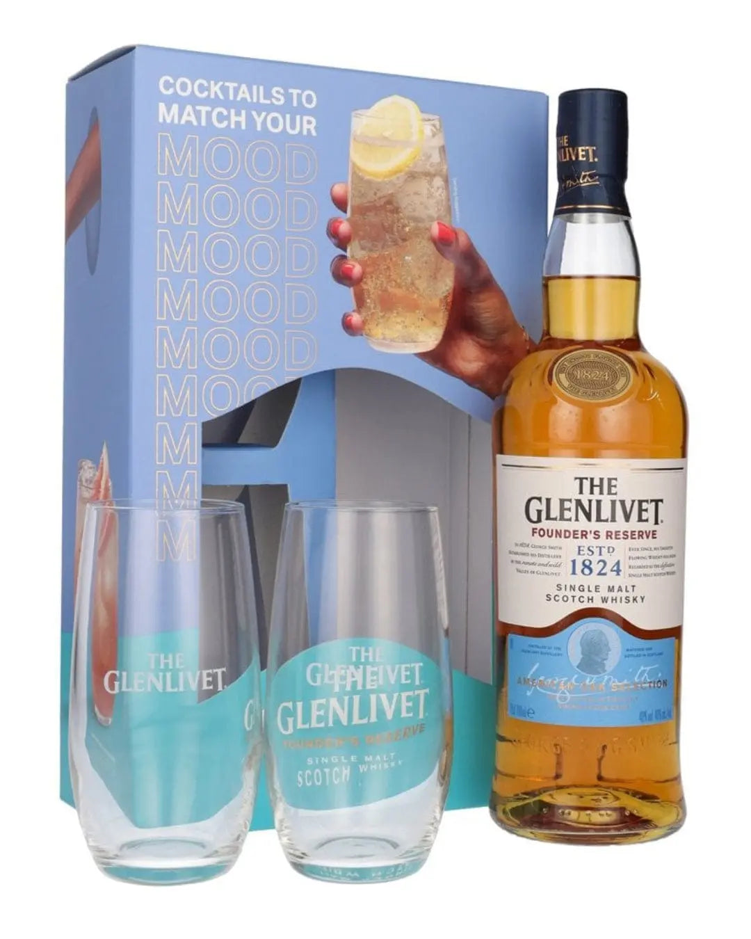 Glenlivet Founder’s Reserve with Highball Glasses Gift Set, 70 cl Whisky 5000299609965