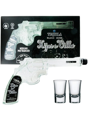 Hijos de Villa Blanco Pistol Gun & Shot Glass Miniature Gift Set, 20 cl Tequila & Mezcal 7501398260395