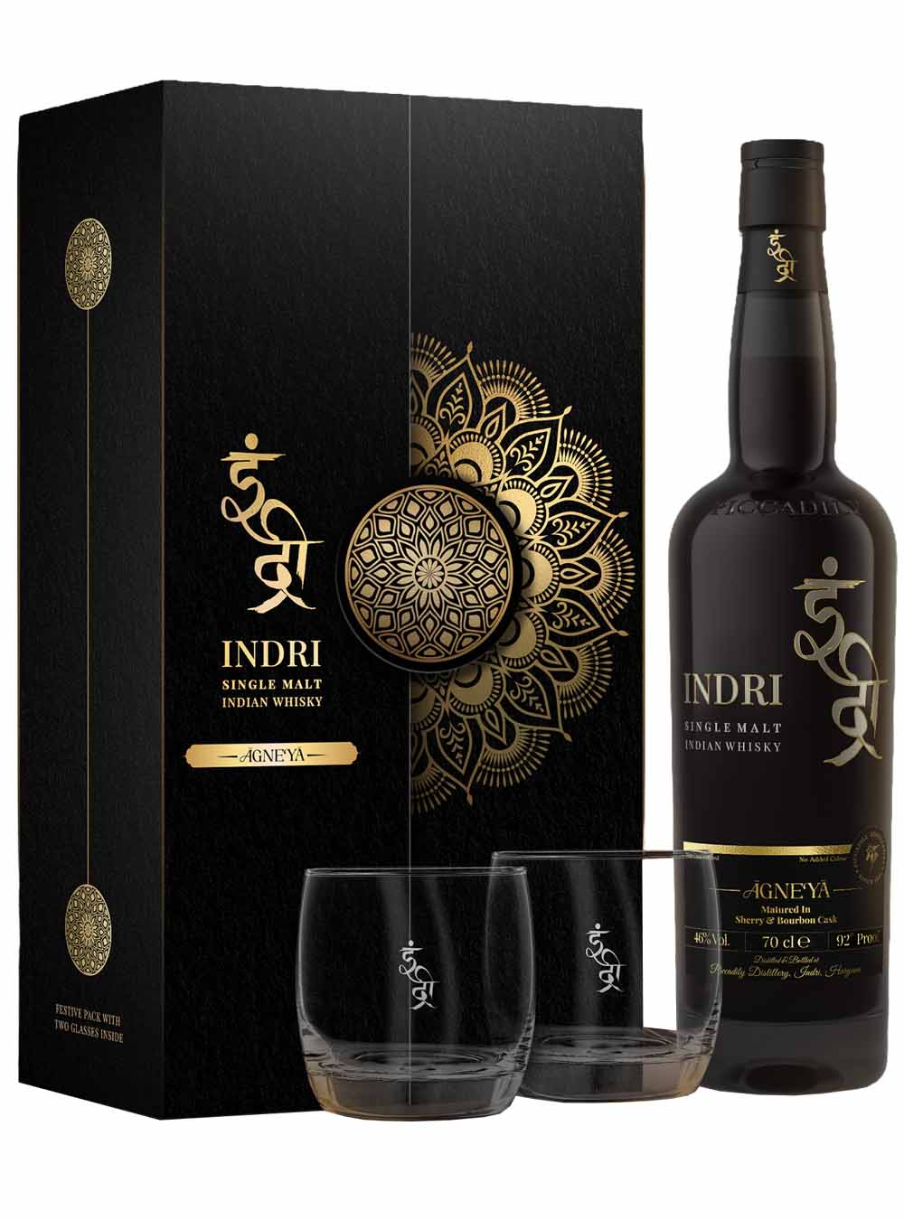 Indri Agneya Single Malt Peated Indian Whisky Gift Set, 70cl Whisky