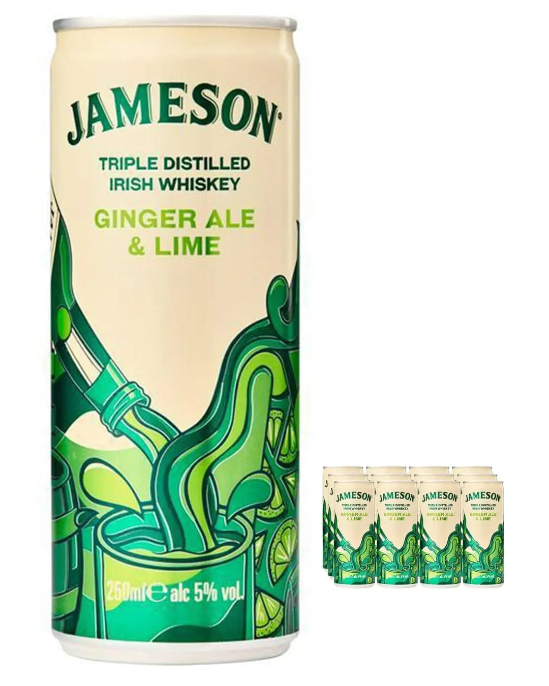 Jameson Irish Whiskey Ginger Ale & Lime Premixed Cocktail Multipack, 12 x 250 ml Ready Made Cocktails