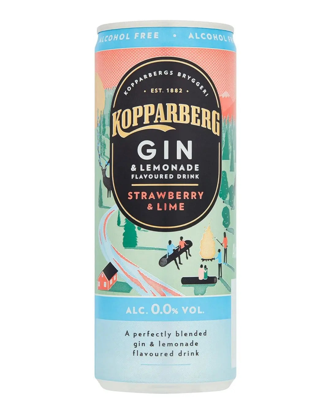Kopparberg Alcohol Free Strawberry & Lime Gin and Lemonade Premixed Can, 250 ml Ready Made Cocktails