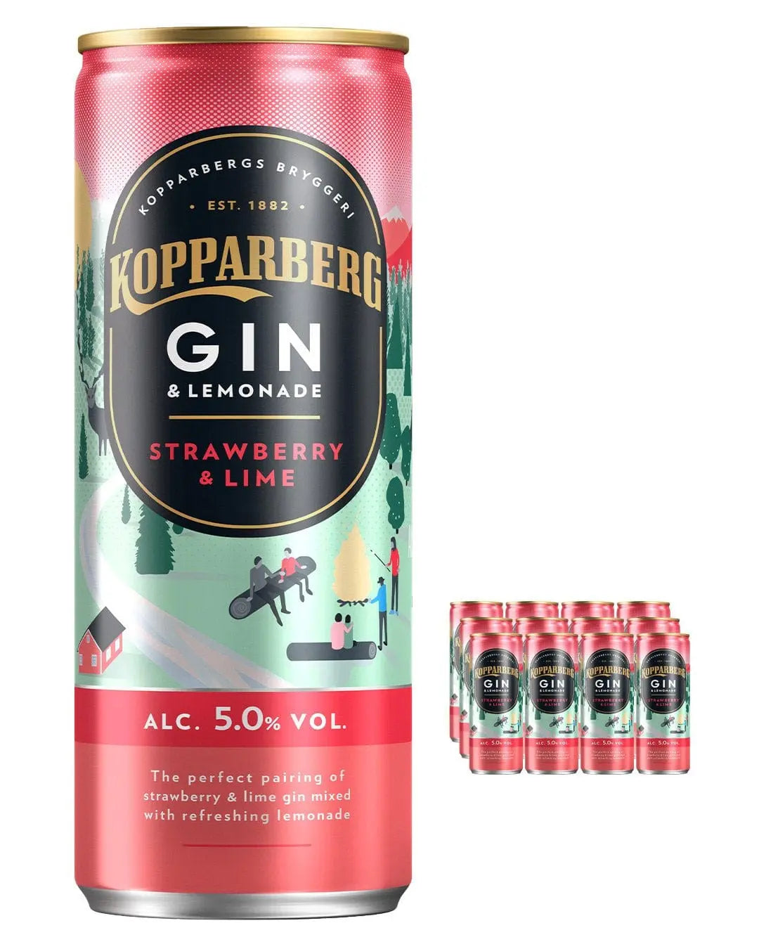 Kopparberg Strawberry & Lime Gin and Lemonade Premixed Can, 12 x 250 ml Ready Made Cocktails 7393714008572