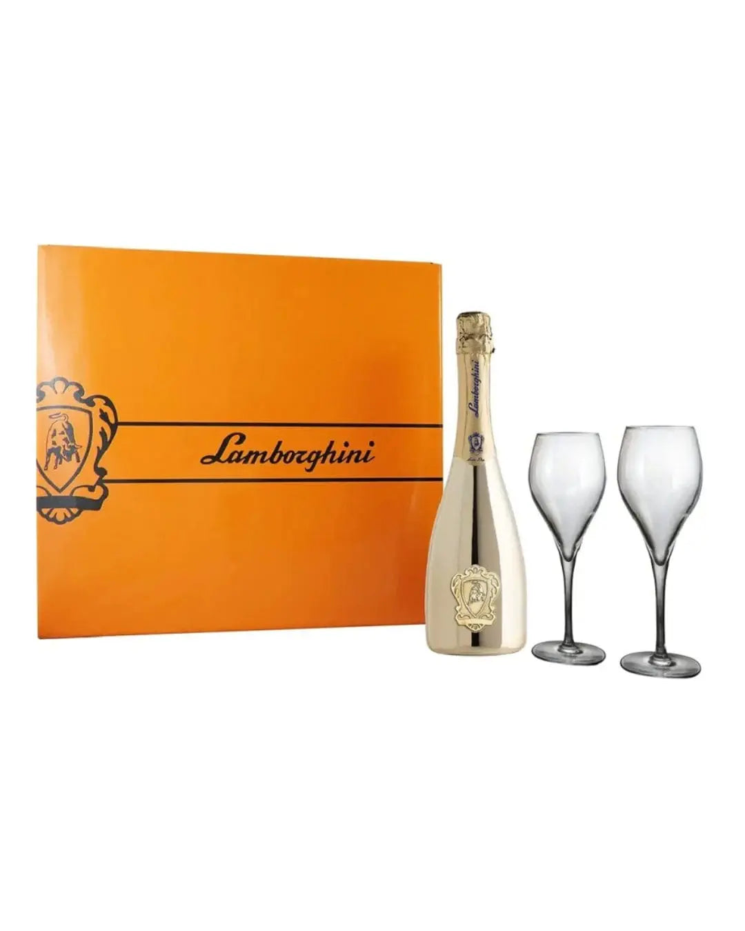 Lamborghini Extra Dry Gold Prosecco D.O.C. Gift Set With 2 Crystal Glasses, 75 cl Champagne & Sparkling