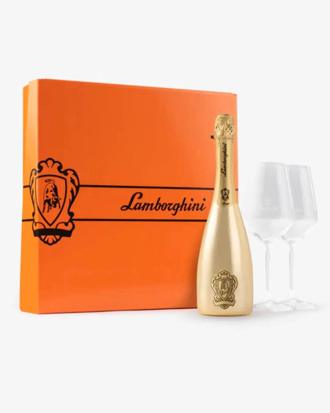 Lamborghini Gold Brut Sparkling Wine Gift Set With 2 Crystal Glasses, 75 cl Champagne & Sparkling
