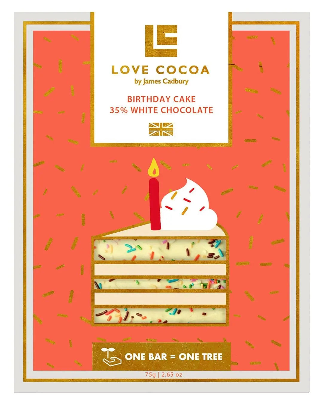 Love Cocoa Birthday Cake 35% White Chocolate Bar, 75 g Chocolate