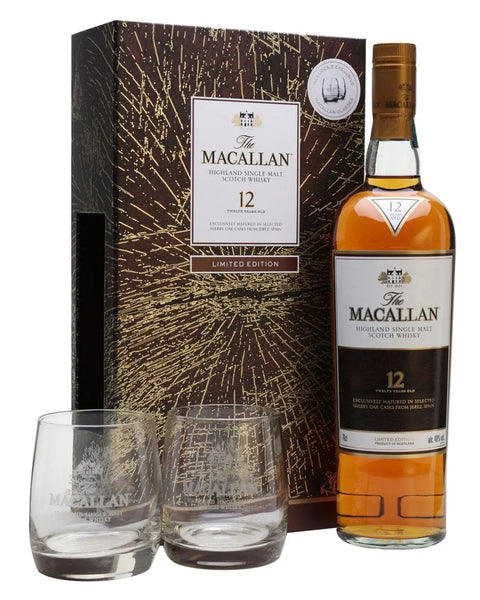 The Macallan 12 Year Old Sherry Oak Whisky with Two Glasses Gift