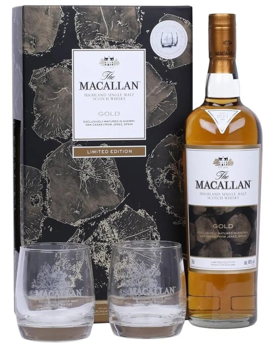 Macallan Gold Whisky Gift Set With 2 Glass, 70 cl Whisky