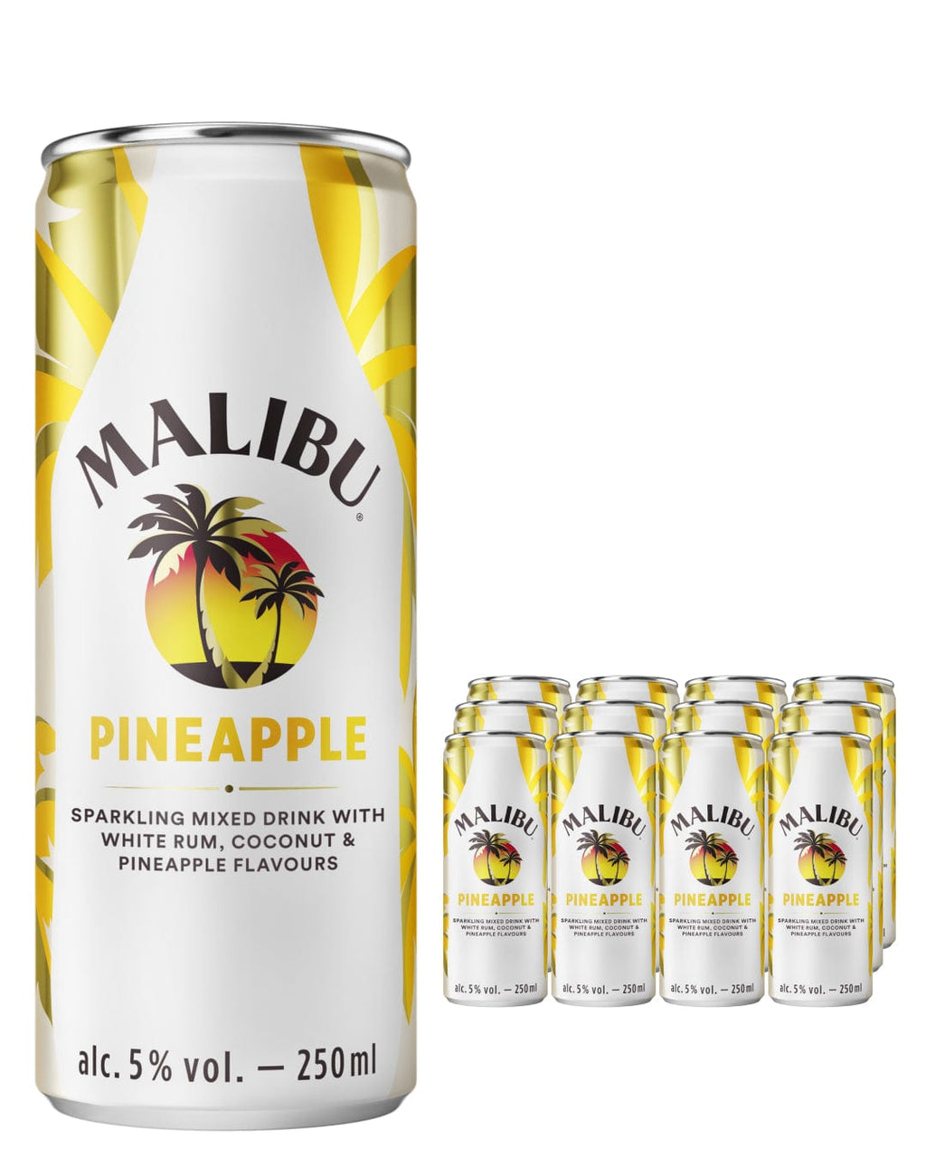 Malibu Coconut Rum Pineapple Pre-Mixed Can Multipack, 12 x 250