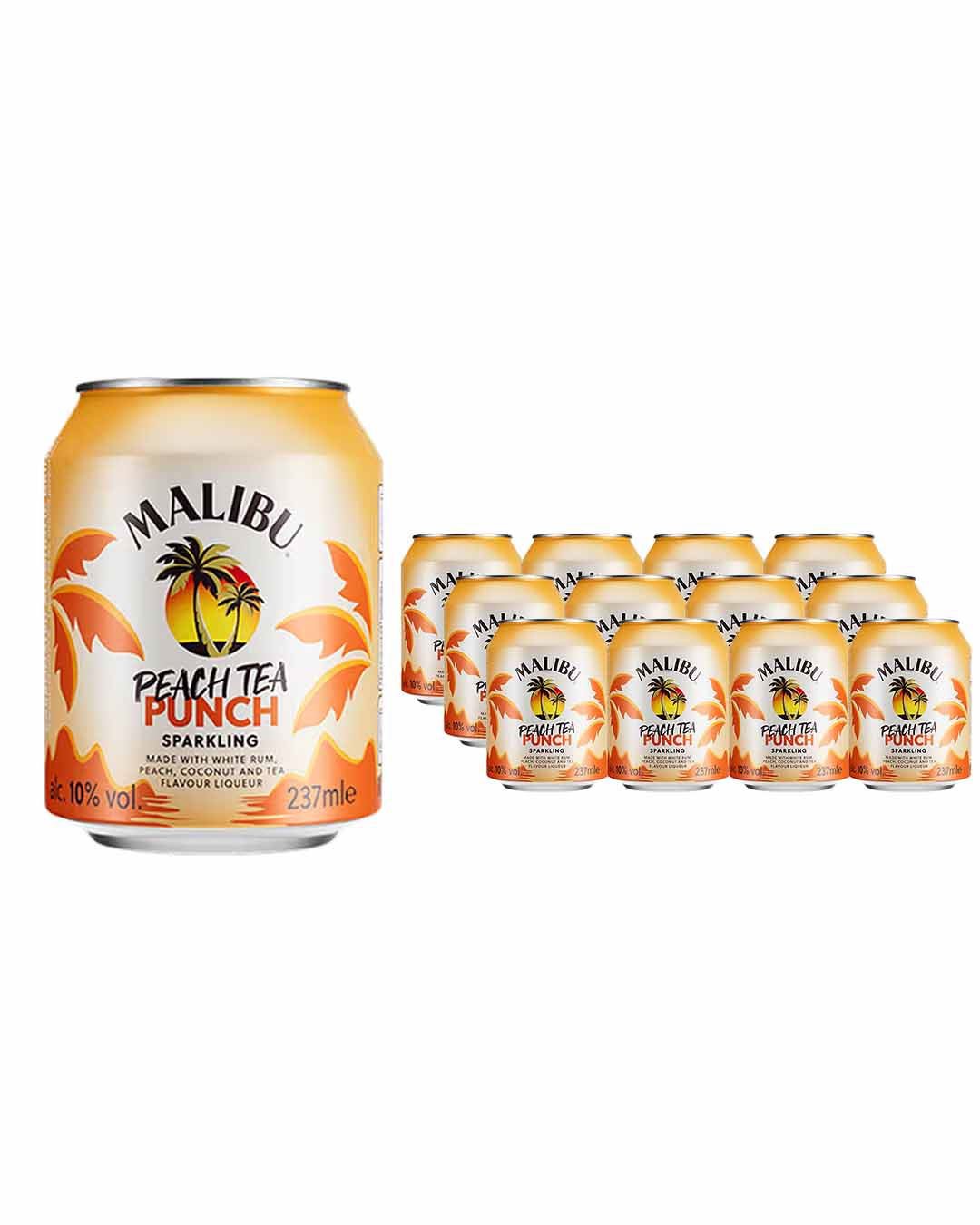 Malibu Punch Peach Tea Rum Cocktail Can Multipack, 12 x 237 ml Ready To Drink