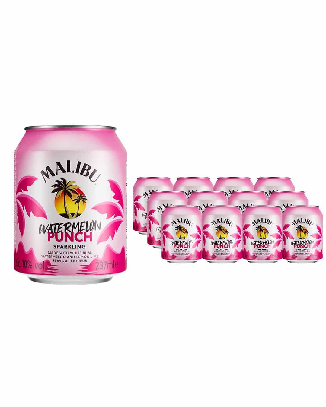 Malibu Punch Watermelon Rum Cocktail Can Multipack, 12 x 237 ml Ready To Drink