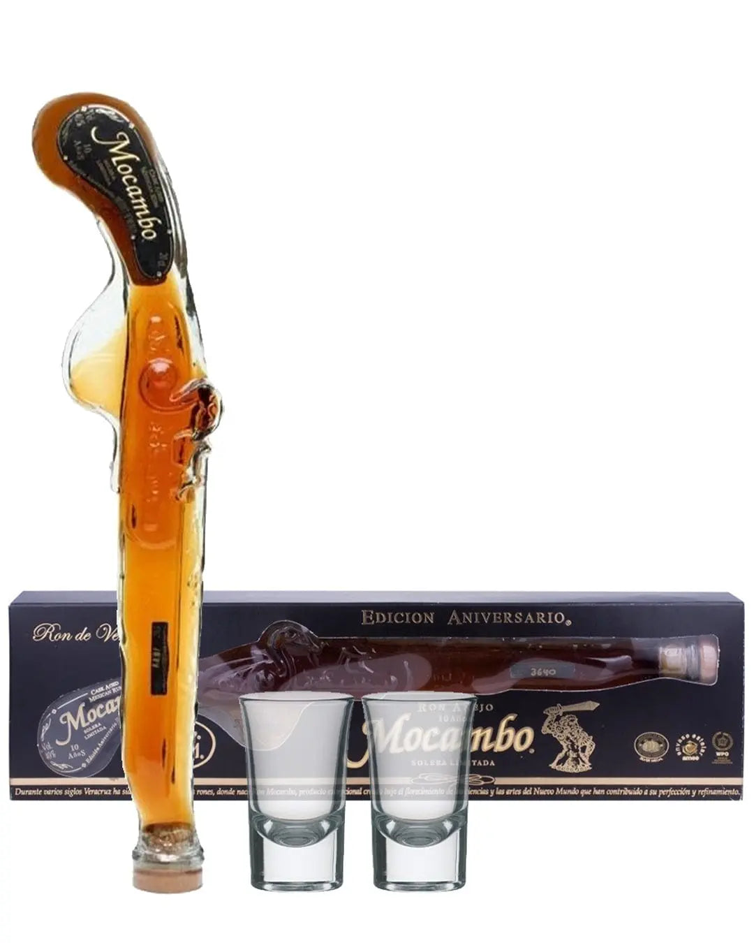 Mocambo Anejo 10 Year Old Rum Pistol with 2 Glasses, 20 cl Rum 5016978101019