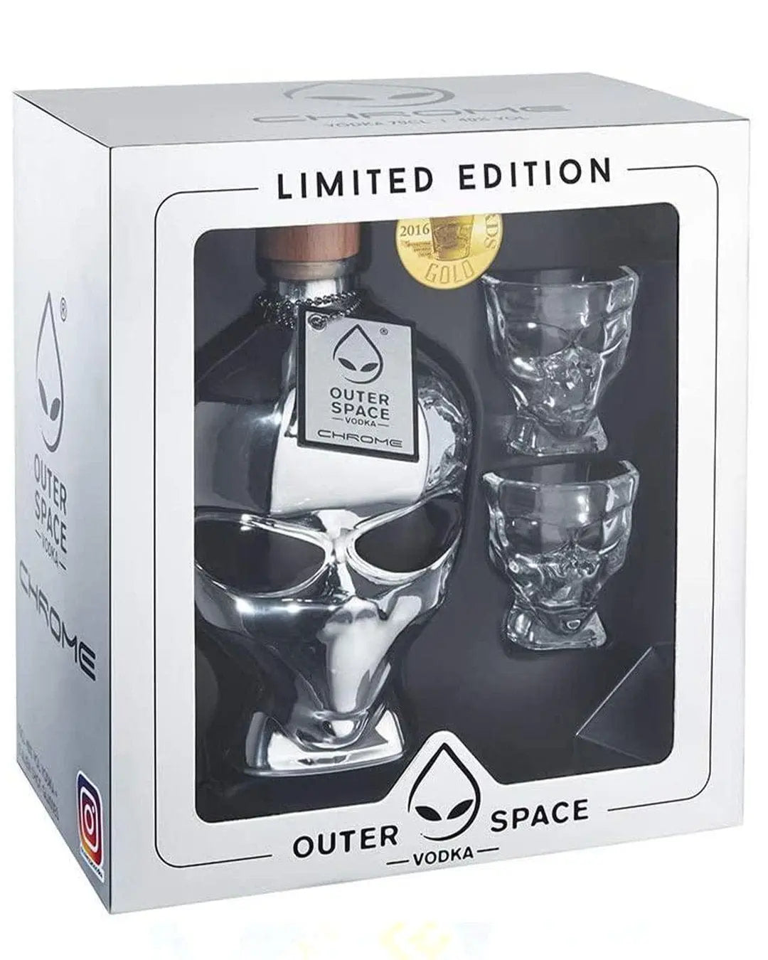 Outerspace Chrome Alien Head Vodka Gift Pack, 70 cl Vodka 085316852918