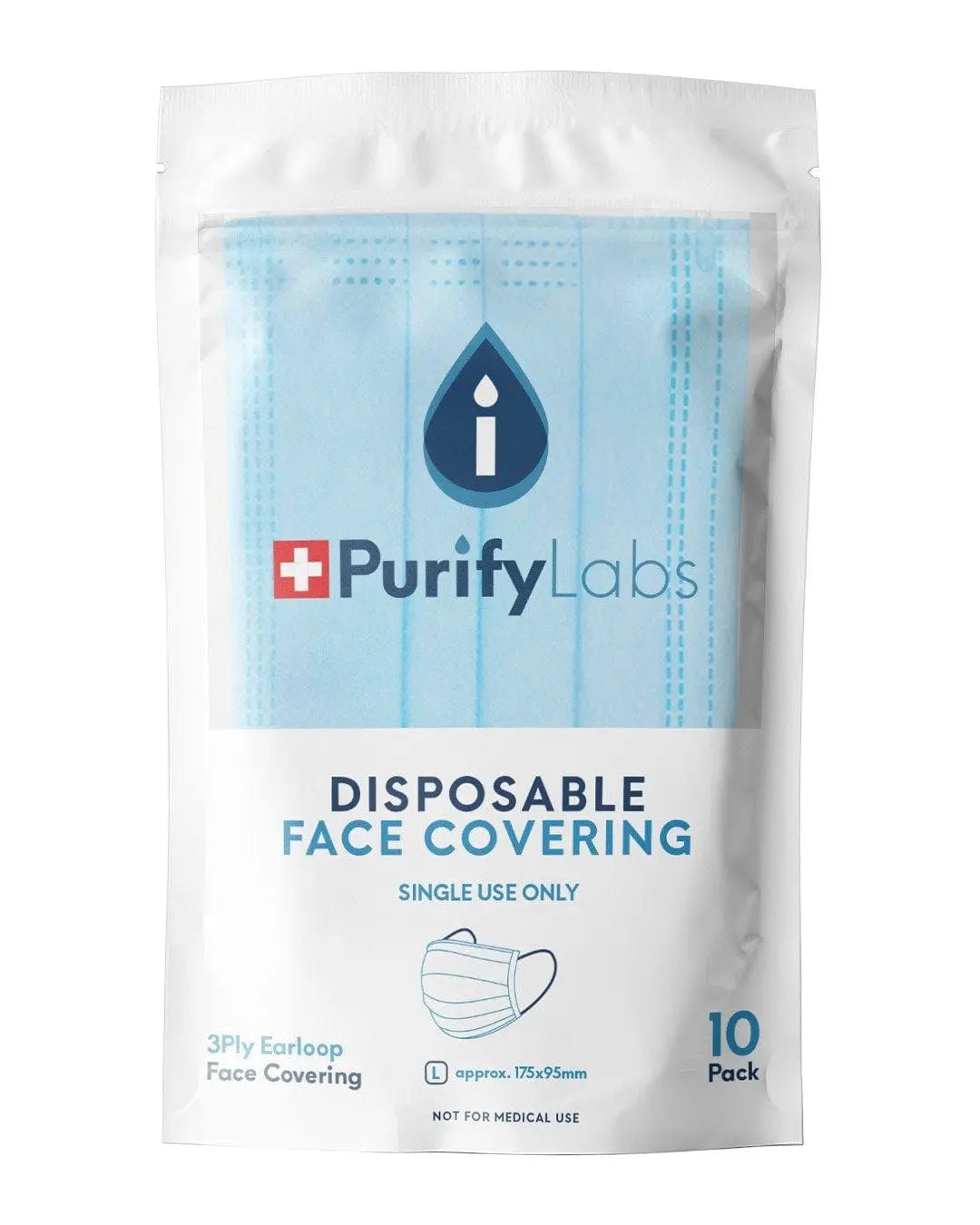 Purify Labs 3 Ply Disposable Face Covering, Pack of 10 PPE