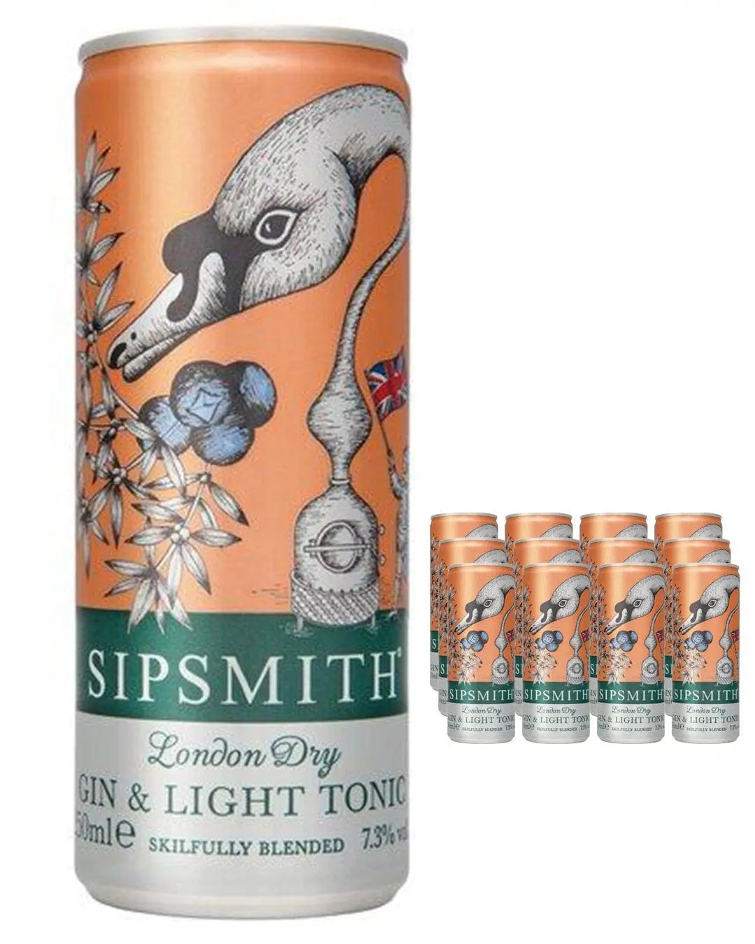 Sipsmith London Dry Gin & Light Tonic Premixed Cocktail Can Multipack, 12 x 250 ml Ready Made Cocktails