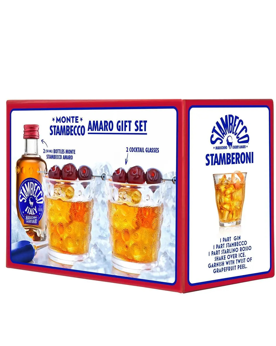 Stambecco Maraschino Amaro Liqueur With 2 Cocktail Glasses, 5 cl Spirit Miniatures