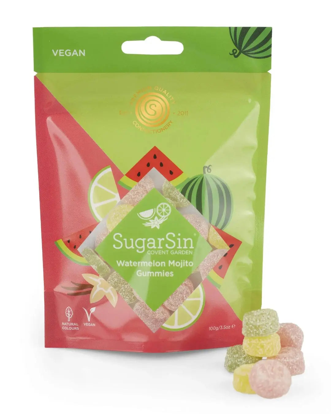 SugarSin Watermelon Mojito Vegan Gummies, 100 g Sweets