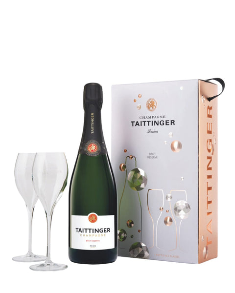 Taittinger Brut Reserve Gift Set with 2 Flutes, 75 cl – The Bottle