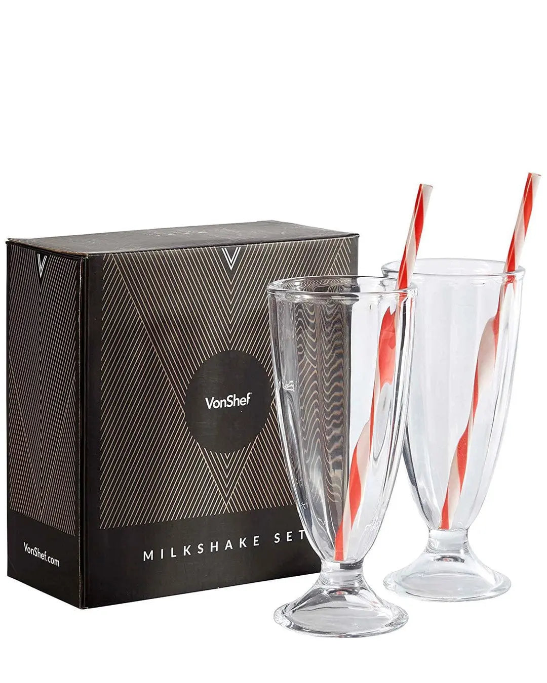 VonShef Milkshake Glass with Straw - Set of 2 Tableware